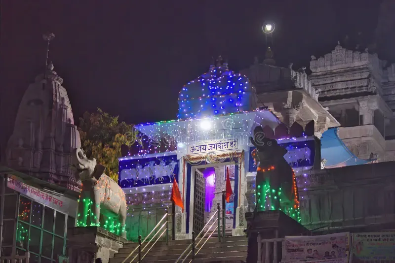 Jagdish Mandir at night in Udaipur
